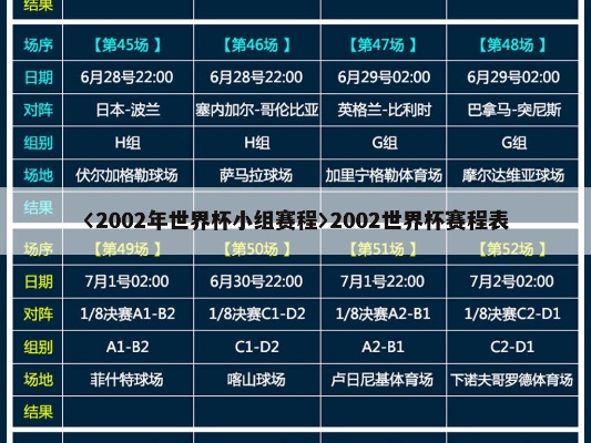 2 002世界杯赛程 2002世界杯赛程结果表比分